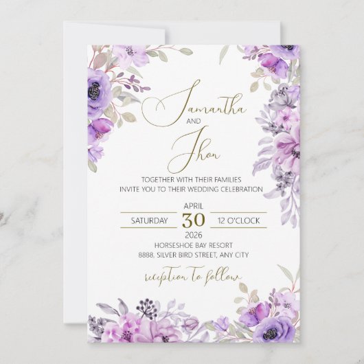 Invitation de mariage florale élégante (Devant)