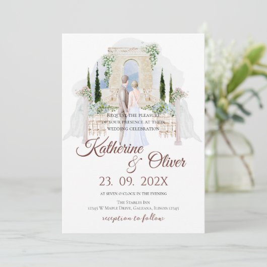 Invitation de mariage florale élégante (Debout devant)