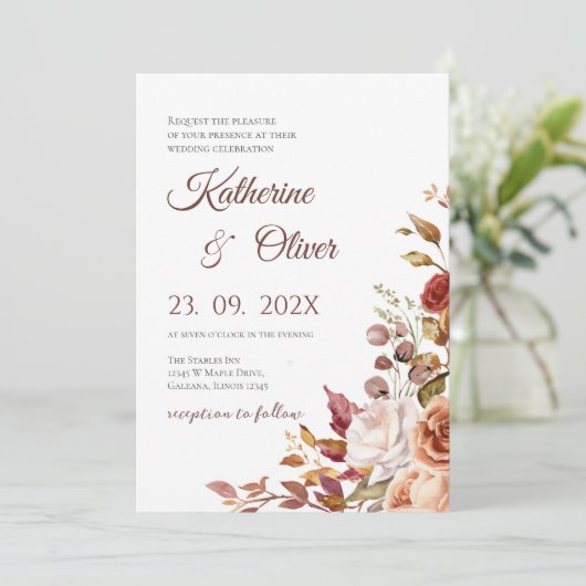 Invitation de mariage florale élégante (Debout devant)