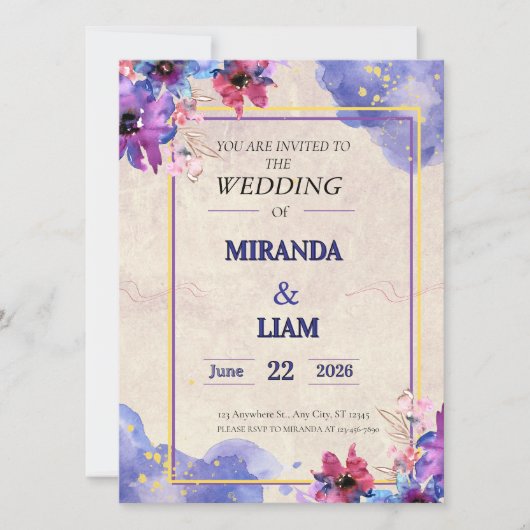 Invitation de mariage florale élégante (Devant)