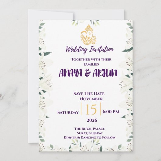 Invitation de mariage florale élégante (Devant)