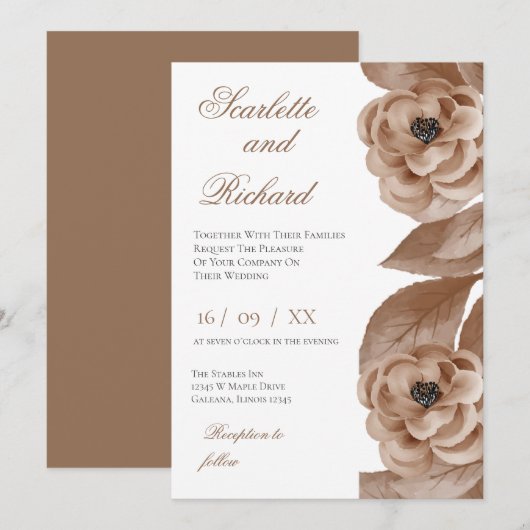 Invitation de mariage florale élégante (Devant / Derrière)