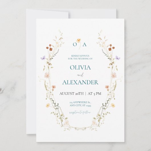 Invitation de mariage florale élégante (Devant)