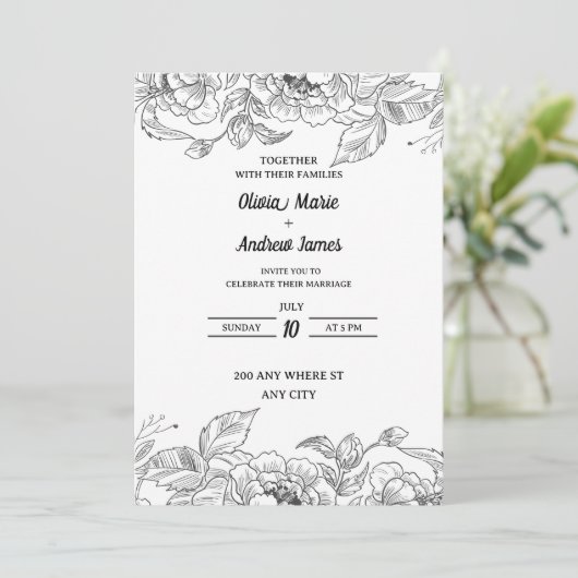 invitation de mariage florale élégante magnifique (Debout devant)
