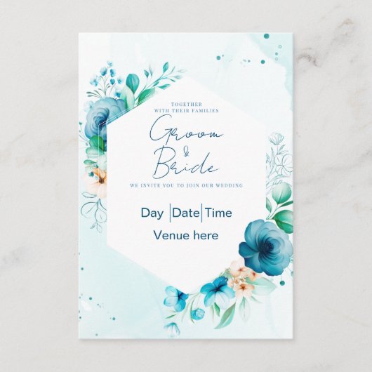 Invitation de mariage florale élégante sarcelle et (Devant)