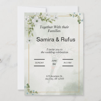 invitation de mariage florale élégante verte et bl