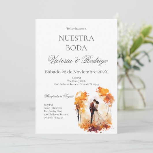 Invitation de mariage florale en espagnol (Debout devant)