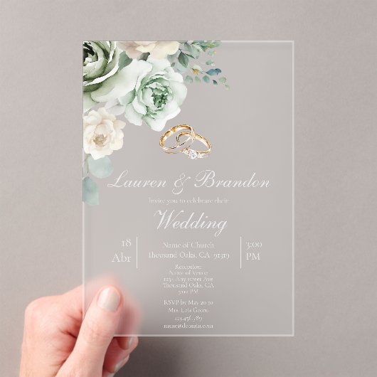Invitation de mariage florale en verdure acrylique (In situ (ordinateur de poche))