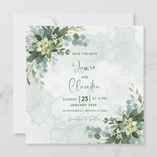 Invitation de mariage florale Enregistrez la date (Devant)
