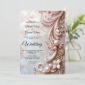 Invitation de mariage florale et perle ornée rose (Debout devant)