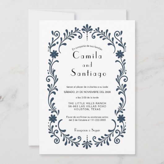 Invitation de mariage florale folklorique mexicain (Devant)