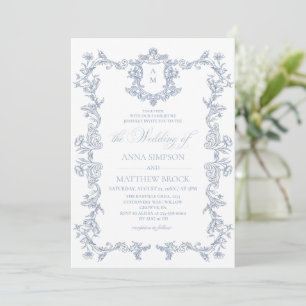 Invitation de mariage florale française bleu pouss