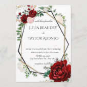 Invitation de mariage florale géométrique rouge (Devant)