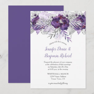 Invitation de mariage florale grise lavande ultra 