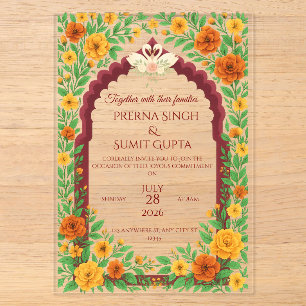 Invitation de mariage florale indienne traditionne