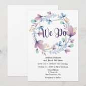 Invitation de mariage florale. Invitation bleue et (Devant / Derrière)