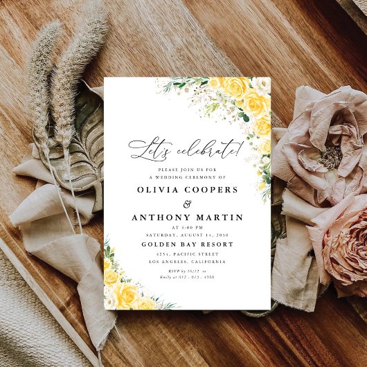 Invitation de mariage florale jaune élégante