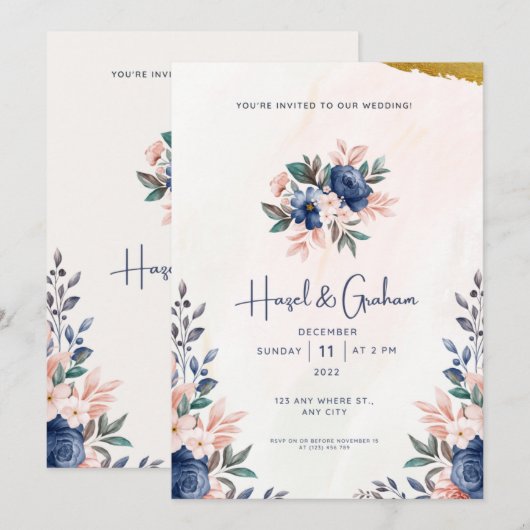 Invitation de mariage florale moderne élégante à p (Devant / Derrière)