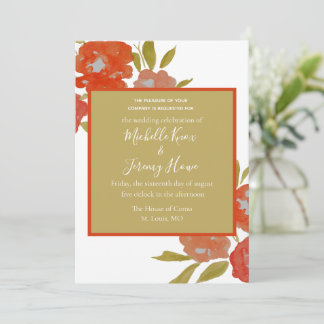 Invitation de mariage florale moderne rouge orange