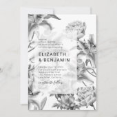 Invitation de mariage florale noir et blanc intemp (Devant)