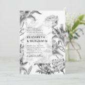 Invitation de mariage florale noir et blanc intemp (Debout devant)
