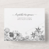 Invitation de mariage florale noir et blanc tout-e (Verso)