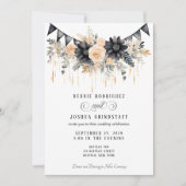 Invitation de mariage florale noire et pêche  (Devant)
