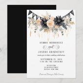 Invitation de mariage florale noire et pêche  (Devant / Derrière)