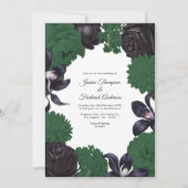 Invitation de mariage florale noire et verte forêt (Devant)