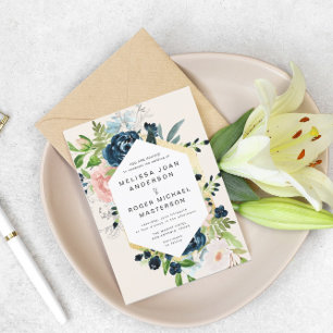Invitation de mariage florale or bleu magnifique