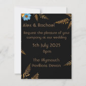 Invitation de mariage florale or et bleu luxueuse (Devant)