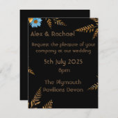 Invitation de mariage florale or et bleu luxueuse (Devant / Derrière)