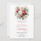Invitation de mariage florale or rouge boho classi (Devant)
