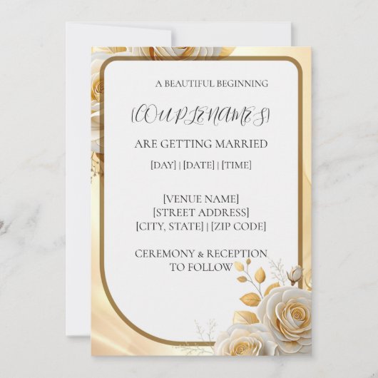 Invitation de mariage florale or simple (Devant)