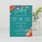 Invitation de mariage florale orange sarcelle mode (Debout devant)