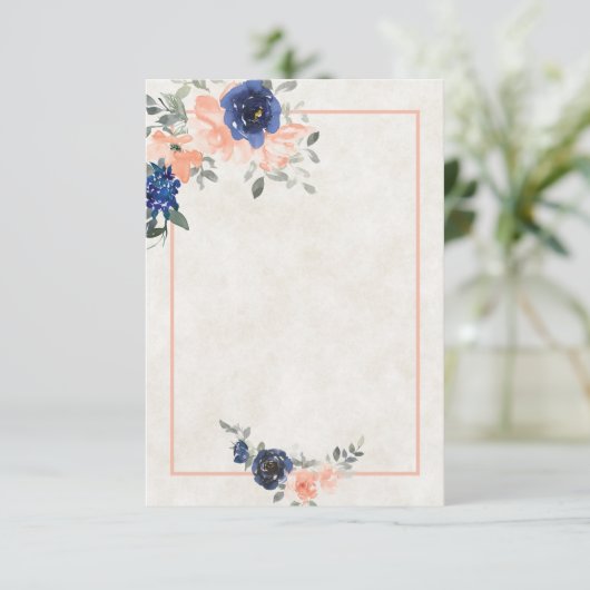 Invitation de mariage florale pêche et bleue à bud (Debout devant)