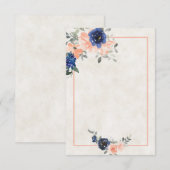 Invitation de mariage florale pêche et bleue à bud (Devant / Derrière)