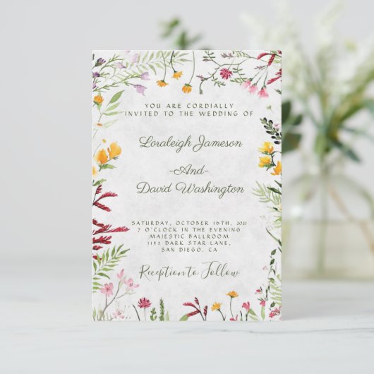Invitation de mariage florale pour jardin économe (Debout devant)