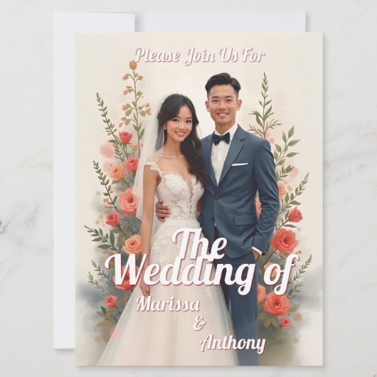 Invitation de mariage florale romantique de style (Devant)