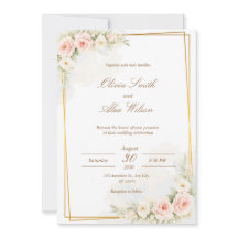 Invitation de mariage florale romantique Dusty Blu