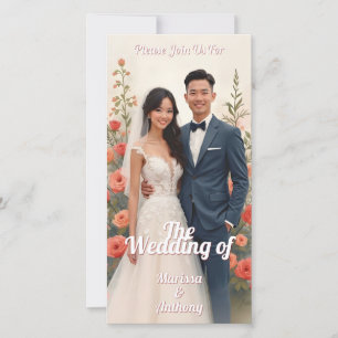 Invitation de mariage florale romantique style vin