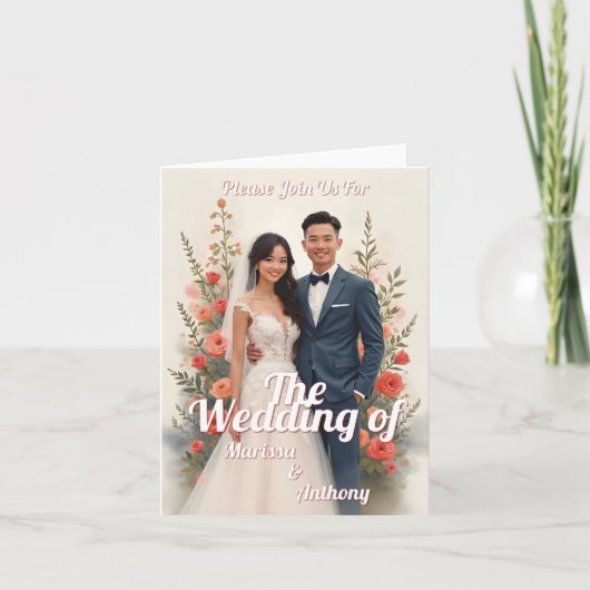 Invitation de mariage florale romantique style vin (Devant)