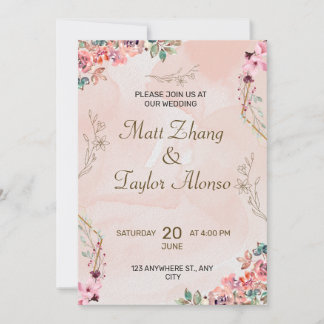 Invitation de mariage florale rose