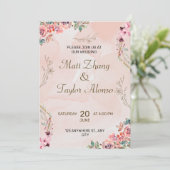 Invitation de mariage florale rose (Debout devant)