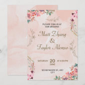 Invitation de mariage florale rose (Devant / Derrière)