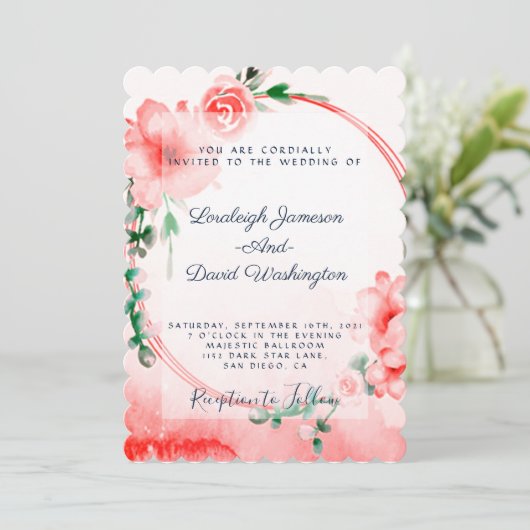 Invitation de mariage florale rose (Debout devant)