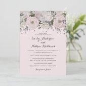 Invitation de mariage florale rose argentée Pretty (Debout devant)