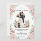 Invitation de mariage florale rose avec écriture m (Devant)