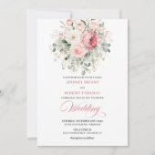 Invitation de mariage florale rose blush chic or r (Devant)