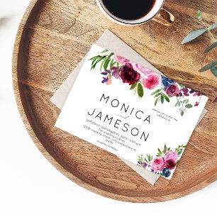 Invitation de mariage florale rose chaud et bleu m